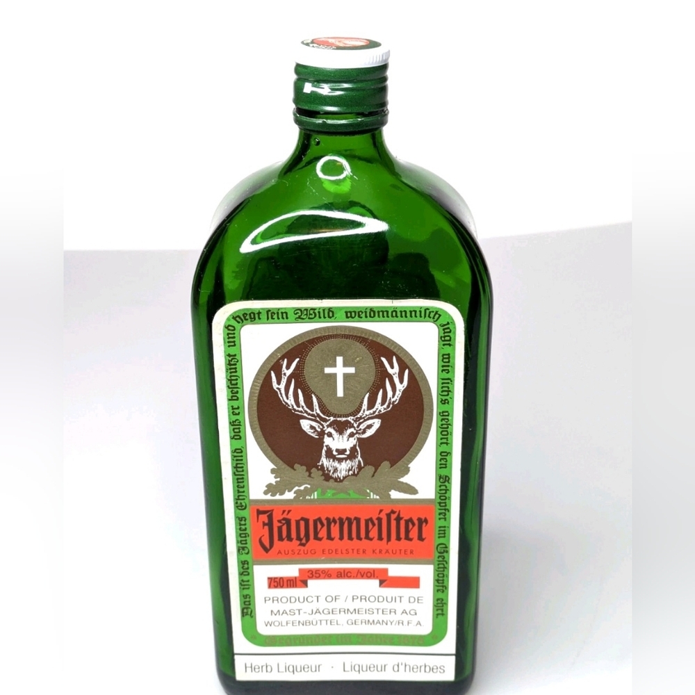 2012 Jagermeister 750 ml Green Empty Bottle with Label and cap.